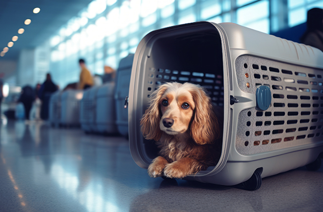 Hund in Flugbox